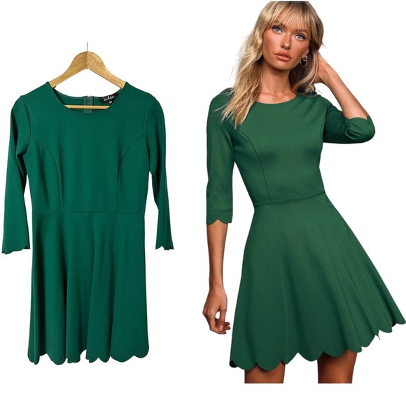 LULU’S Cumulonimbus Clouds Green Skater L Midi scoop neck scalloped hem Dress - Picture 2 of 15